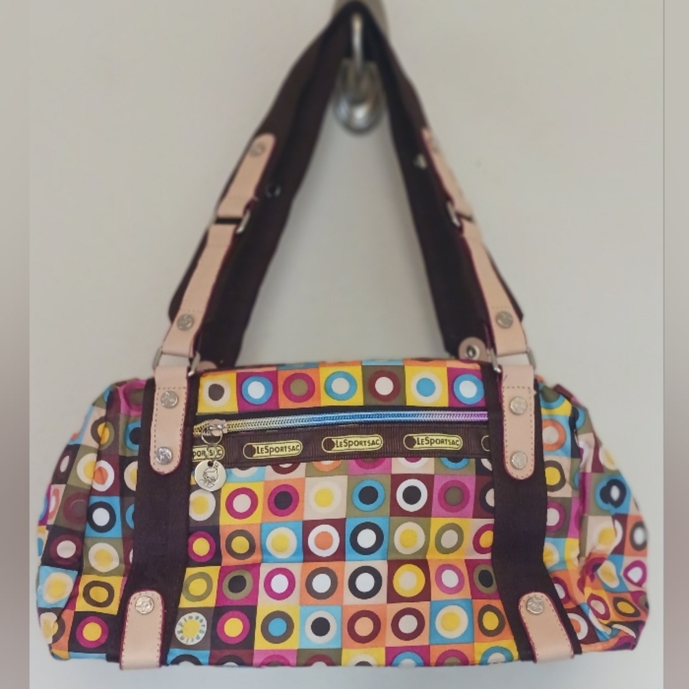 LeSportsac Shoulder Bag Purse Multicolor Circles With Zip Front Pockets NWOT